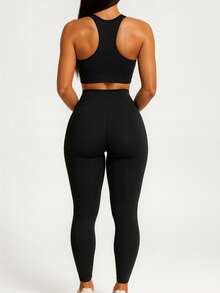 Set Of 3 High-Waisted Leggings With No Transparency - 1 Black + 1 Gray + 1 Wine - View 4