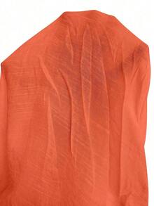 Conjunto de verano para mujer: Camisa elegante y casual con botones y mangas de farol, vestido corto y ligero para la playa, versátil - Naranja - Ver 5