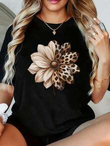 Camiseta de manga corta Demon S-Slayer con estampado floral de leopardo para mujer, top casual blanco con diseño floral único para uso diario. Camiseta de manga corta estilo anime, adecuada para fiestas, deportes y otros regalos navideños. - Negro - Ver 5