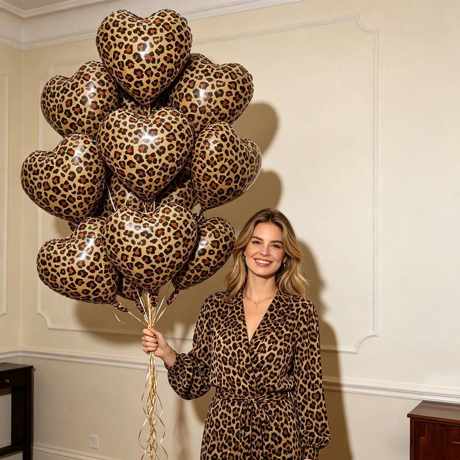 18 Inch Leopard Print Heart Shaped Foil Balloon, Suitable For Wedding, Bachelorette Party, Birthday, Holiday Decoration - Multicolor - View 1