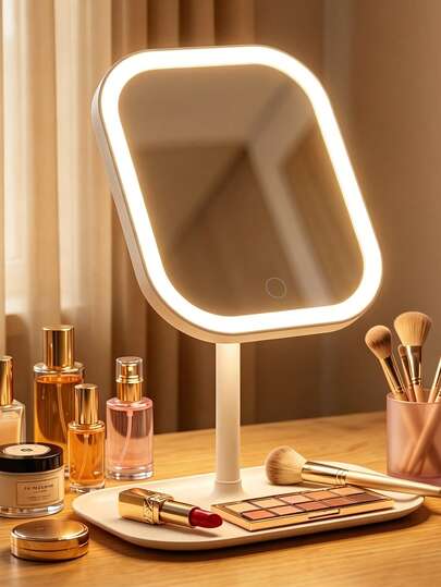 LED Makeup Mirror, Lighted Makeup Mirror, Portable Mirror, 3 Lighting Modes Mini Makeup Mirror, Touch Control, Foldable Portable Stand, Bedroom Mirror, Lighted Travel Makeup Mirror, Rechargeable Battery Mirror, Portable LED Makeup Mirror For Home/Bathroom/Bedroom/Office/Living Room, Women's Halloween & Christmas Gift, Home/Room Decor, Autumn Home Decor