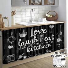1pc, Home Decor, Cartoon Kitchen Pattern Printed Table Skirt, Kitchen Small Curtain, Kitchen Cabinet Cover Curtain, With Curtain Holes, Easy To Hang, Rectangular, Machine Woven, Machine Washable, Kitchen Decoration And Accessories, Perfect For Kitchen Cabinets And Home Decor - Multicolor - View 1