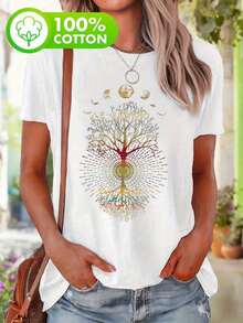 Women's 100% Cotton Crew Neck T-Shirt: Breathable And Comfortable. This Cute And Casual T-Shirt Is Perfect For Spring And Summer, Ideal For Both Everyday Wear And Going Out. Lightweight, Cool, And Durable, It's A Versatile Wardrobe Staple. - 白色 7 - 查看 6