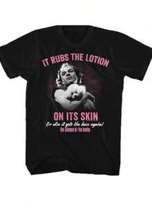 T-shirt antivento 100% cotone con stampa grafica "It Rubs The Lotion" - T-shirt nera casual a girocollo, vestibilità regolare, top estivo per adulti, lavabile in lavatrice e lavabile a secco. - nero - Visualizzare 1