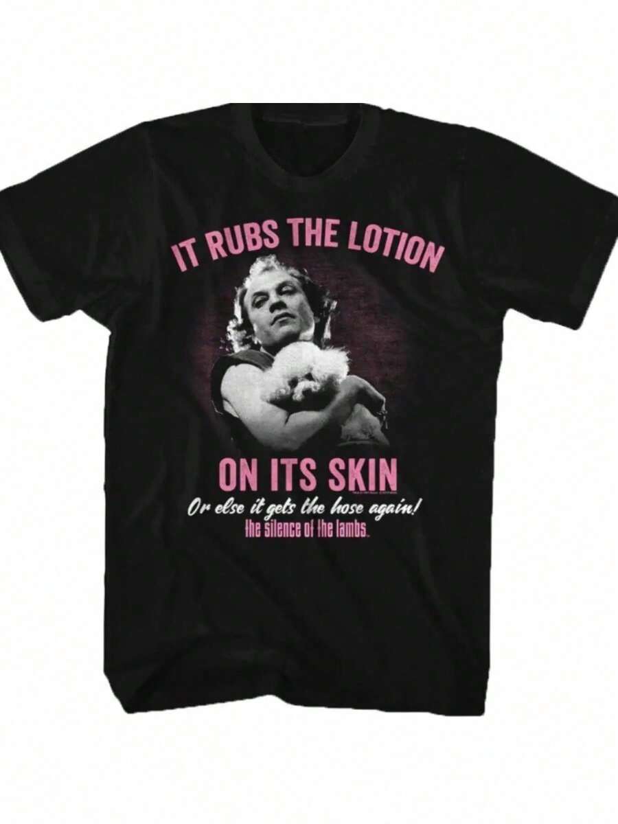 T-shirt antivento 100% cotone con stampa grafica "It Rubs The Lotion" - T-shirt nera casual a girocollo, vestibilità regolare, top estivo per adulti, lavabile in lavatrice e lavabile a secco. - nero - Visualizzare 1
