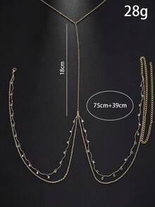 1pc Fashionable Sexy Crystal Embellished Halter Waist Chain, Suitable For Beach Party, Holiday Gift - Gold - View 6