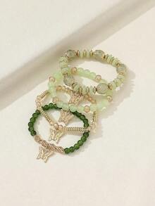 4pcs Bohemian Handmade Glass Beaded Bracelet Set With Flower Bead & Butterfly Pendant For Women, Elastic - Cà phê - Xem 8
