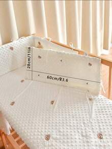 1pc INS Style Baby Crib Bumper Pads, Plush Embroidered Crib Rail Guard, Newborn Anti-Collision Cushion, Bear Pattern - White - View 24