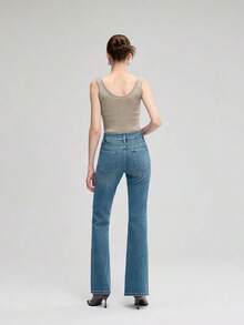Plus Size Women's High Waist Bootcut Jeans Stretch Slim Fit Flared Denim Pants Casual Autumn - Green Blue - View 2
