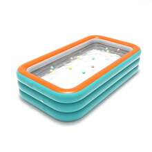 Large Inflatable Swimming Pool, 3-Ring Design, Thick PVC, Blue And Orange Color, Spacious, Accommodates 4-6 People, Ideal For Summer Recreation And Outdoor Gatherings - A - View 4