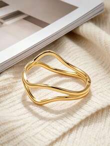 1 pieza Brazalete metálico geométrico minimalista de moda, joya versátil como regalo para uso diario y festivo - Amarillo Oro - Ver 3