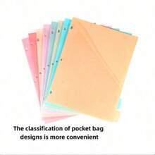 8 Pages With 1 Pocket Each, 3-Hole Binder Divider Pages, 8 Labels For Indexing The Divider Pages, American Letter-Sized Pages With Pockets, Stationery Items, Essential Learning Supplies For The School Season - A - View 5