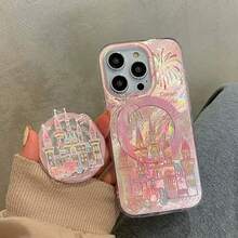 1个粉色城堡造型磁吸伸缩手机支架，少女风，送给女友、家人和同事的贴心礼物，磁吸手机支架，手机配件，旅行必备 - 粉紅色城堡 - 查看 5