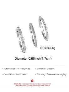 3件套复古优雅银色水钻戒指套装，几何线条与花卉图案，全镶钻可调节开口戒指，适合日常、派对、约会、节日、音乐节、海滩度假等场合，是送给朋友、家人、情侣、女性的礼物，也是精美的珠宝配饰，原创设计。 - 銀色 - 查看 8