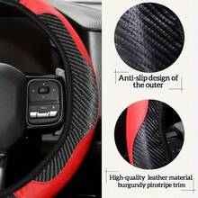 Bọc vô lăng xe hơi bằng da sợi carbon PU (không có vòng trong), phù hợp với vô lăng có kích thước từ 14,17-15,35 inch. - vỏ bọc vô lăng - Xem 4