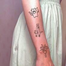 2pcsStickers, Minimalist Line Style Featuring Cats, Roses, Hearts, And Butterflies, Temporary Tattoo Stickers, Washable, Single-Use, Suitable For Arms, AbdomenAnd Legs, Non-Reflective, Realistic Tattoos, Suitable For People, Daily Use, Lasting3-5Days - Black - View 6