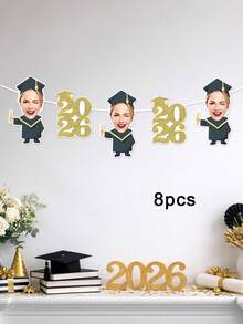 Banderín de foto de graduación personalizado, se puede imprimir el retrato del graduado y el año de graduación para colgar en la fiesta, bandera de temporada de graduación de varios colores, banderín de foto de graduación estilo DIY, utilizado para el fondo de la fiesta de graduación y la decoración del lugar - Multicolor - Ver 10