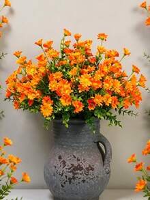 5pcs/3pcs Outdoor Artificial Daisy Flowers, UV-Resistant Plastic Fake Daisy Plants For Autumn Decor, Suitable For Home, Kitchen, Table Center, Artificial Flowers, Outdoor Floral Plants, Autumn Decor, UV-Resistant, Faux, Applicable For Planters, Front Door, Porch, Balcony, Window, Garden, Tabletop, Indoor Holiday Decoration (Orange) - Orange - View 2
