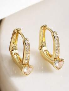 2 đôi bông tai hình trái tim đính đá Cubic Zirconia bằng đồng, phong cách Pháp nhẹ nhàng, phụ kiện đi làm hàng ngày, quà tặng Ngày Valentine cho bạn gái, bông tai thiết kế cao cấp độc đáo, quà tặng cho bạn thân. - hình trái tim - Xem 3