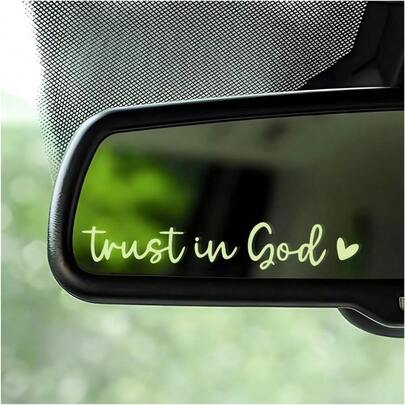 2 PCS Trust In God Rearview Mirror Decals, Waterproof Vinyl Car Mirror Decal Religious Sticker, Affirmation Reminder Stickers Christian Decoration RV SUV Truck (Luminous)