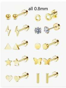 20pcs Stainless Steel Stud Earrings Set For Women Star Moon Flower Heart Leaf Opal 16G Or 20G Cartilage Earrings Hypoallergenic Flatback Earrings Piercing Jewelry Valentines - Ear Stud - View 14