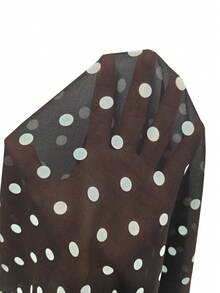 GLOpass Summer Vacation Vibe Brown Polka Dot Skirt, Sheer Mesh Ruffle Hem Design, Retro French Style Slimming Long Fish Tail Skirt For Women - Brown - View 4