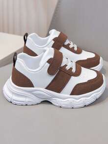 1 Pair Unisex New Low-Top Breathable Flat Casual Shoes, Soft Sole Non-Slip Infant Sneakers, Fashion Versatile Student Running Shoes, Lightweight Chunky Sneakers Suitable For All Seasons - Brown - View 5