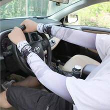 1 Pair Unisex Black Sunscreen Arm Sleeves, Breathable Quick-Dry Elastic Ice Silk Fabric, Suitable For Outdoor Sports, Driving, Travel In Spring And Summer - Multicolor - View 6