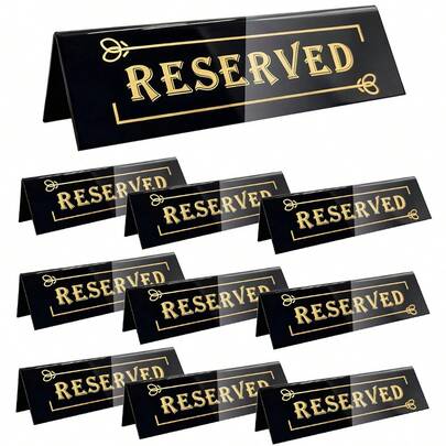 10 piezas/paquete Letrero de mesa reservada de acrílico negro, identificador de asiento reservado para invitados adecuado para restaurante, bar, boda, fiesta, conferencia
