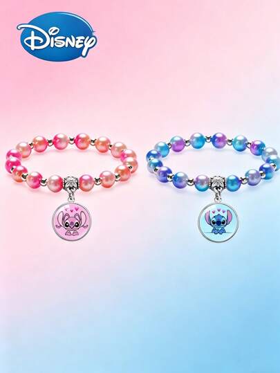 Disney Pulsera con colgante de cuentas de Stitch, accesorio de pulsera de Stitch de estilo lindo y de dibujos animados para niñas