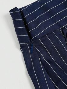 Nuevos pantalones de estilo coreano de primavera/verano, minimalistas y elegantes, de lino a rayas azul y blanco, de cintura alta, estilizadores, de pierna recta y sueltos, informales para mujer - Azul marino - Ver 5
