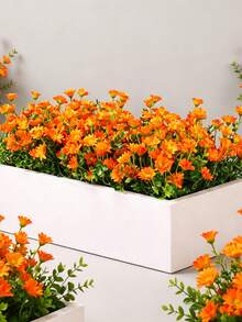 5pcs/3pcs Outdoor Artificial Daisy Flowers, UV-Resistant Plastic Fake Daisy Plants For Autumn Decor, Suitable For Home, Kitchen, Table Center, Artificial Flowers, Outdoor Floral Plants, Autumn Decor, UV-Resistant, Faux, Applicable For Planters, Front Door, Porch, Balcony, Window, Garden, Tabletop, Indoor Holiday Decoration (Orange) - Orange - View 4