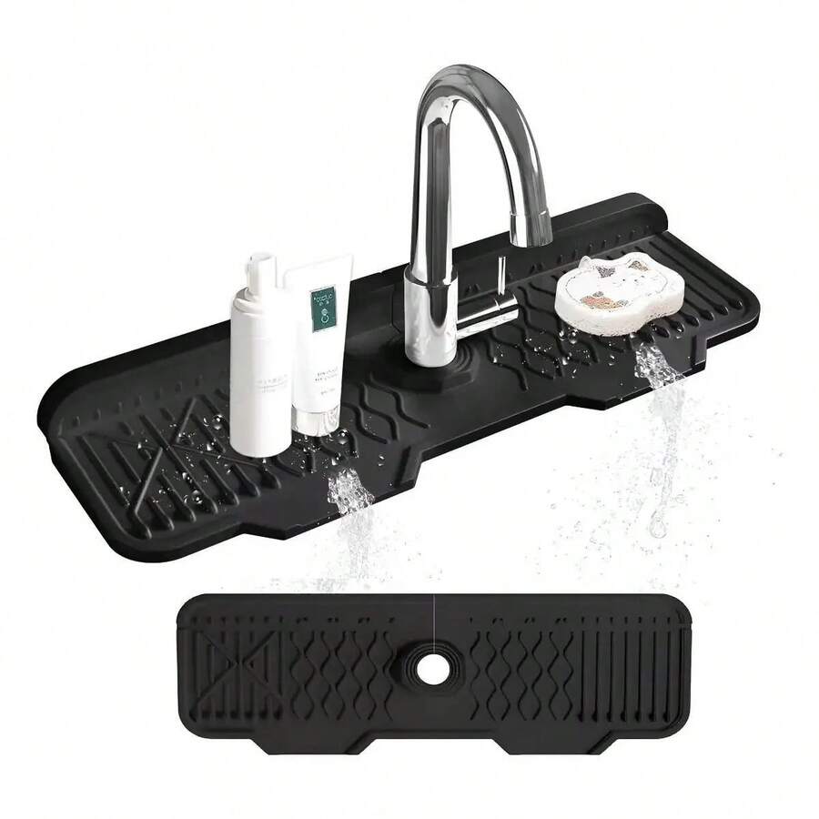 Tapete de Drenaje para Grifo de Fregadero, Antisalpicaduras y Duradero, Accesorio Esencial para Cocina - Negro - Ver 1