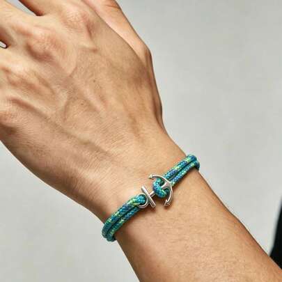 1 pieza Pulsera con forma de ancla, pulsera tejida de estilo náutico ajustable para hombres, adecuada para uso diario