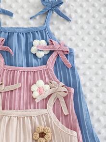 3pcs/Set Baby Girls' Sleeveless Dress, Sweet & Cute Casual Daily Wear, Solid Color Fresh Style, Adorable Girl Outfit, Suitable For Spring & Summer Outdoor Play - Multicolor - View 4