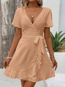 Vestido tejido de gran tamaño para mujer, vestido largo bohemio informal de verano con bolsillos, ropa de longitud completa - Champán - Ver 4