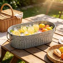 Galvanized Oval Tub 4 Gallon, Heavy Duty Vintage Metal Ice Bucket, Indoor Outdoor Rustic Oval Storage Tub For BBQ Picnic Wedding Home Decor - Single - View 1