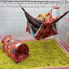 Võng hai lớp dày dặn dành cho thú cưng nhỏ - Tổ ấm áp cho chuột hamster/chuột lang, đệm lồng in hình hoạt hình, giường ngủ bằng cotton treo chống cắn cho thú cưng, giường ngủ mùa đông có thể tháo rời và giặt được. - Xem 6