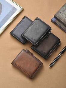 New Men's Short Zipper Wallet, Multi-Card Slots Large Capacity Card Holder Portable - Multicolor - View 3