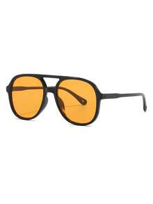 1 Pair Men's Black Round PC Frame Glasses, Minimalist Solid Color Retro Double Bridge Street Style Vacation Fashion Eyewear - Black - View 2