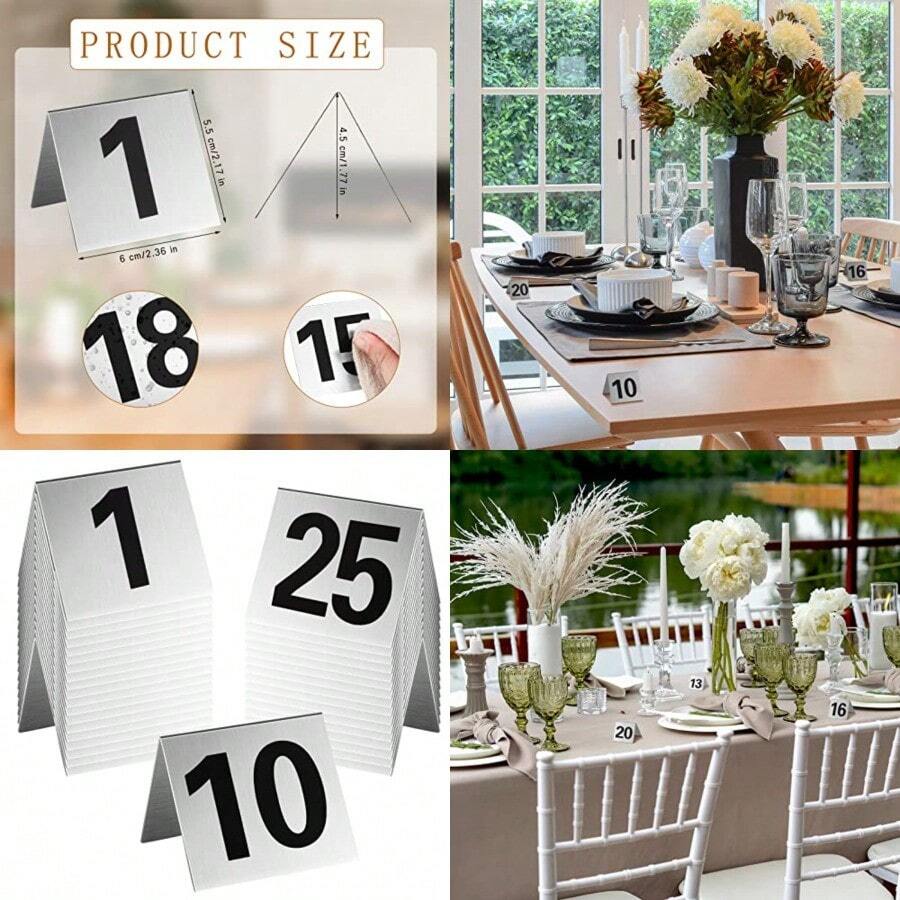 Amyhill 25 piezas de números de mesa de metal aluminio para restaurante, soporte de mesa tipo carpa apilable del 1 al 25, tarjetas de lugar para servicio de alimentos, cafeterías, bares, recepciones - Pago - Ver 1