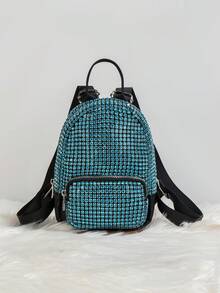 Elegant Women's Glitter Backpack/Glitter Bag, Unique Mini Shoulder Bag, New Fashionable Rhinestone Backpack, Interesting Valentine's Day/Birthday Gift For Ladies - Mint Blue - View 7
