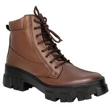 Bota Botina Coturno Feminino Cano Curto Casual Rodeio Country Militar Conforto Rural Amarração - Marrom - Visão 5
