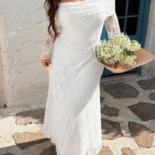 SunnyBelle Plus Size Women White Lace Off-Shoulder Mermaid Dress, Fitted Sexy Fashion, Spring/Summer - Rosa - Ver 6