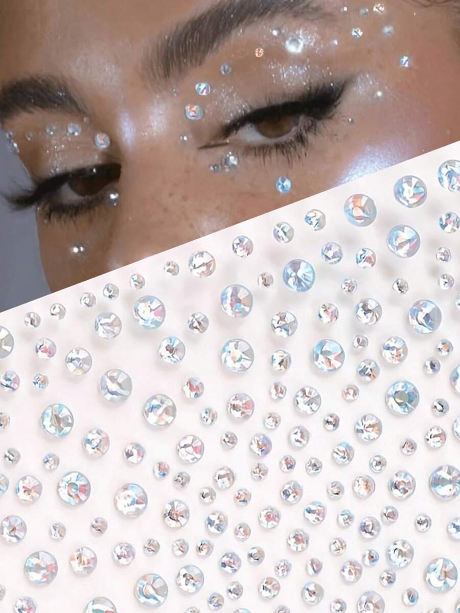 2/1pc 3D Sparkling Starry Rhinestone Face Stickers, DIY Music Festival Party Makeup Decor, Suitable For Hair, Eyes, Face And Body, Valentine's Day Gift Set