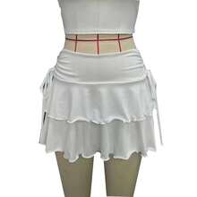 Minifalda corta con cordones de Color liso para niñas, falda acampanada de cintura alta ajustada con volantes, vestido de pastel para adolescentes, minifaldas plisadas de verano - Blanco-XS - Ver 3
