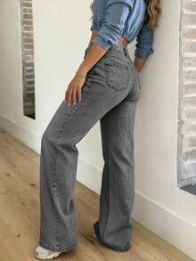 Women's Casual Versatile Straight Leg Jeans With Pockets - Light Grey - View 4