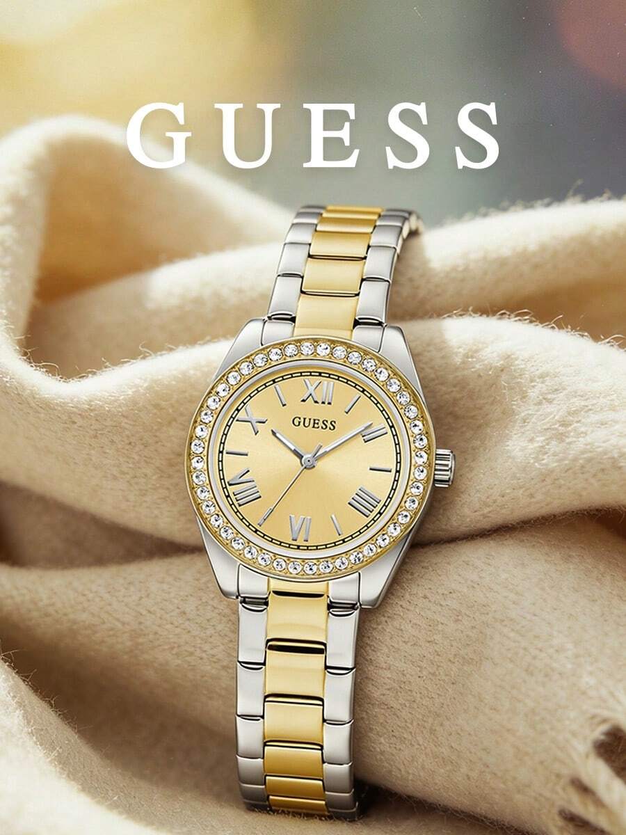 Guess 女士时尚石英腕表,不锈钢表带,水晶钻石表圈,香槟色表盘,优雅日常办公佩戴,闪耀珠宝配饰,生日周年纪念礼物,送给朋友、妻子、母亲的理想之选。 - 香檳色 - 查看 1
