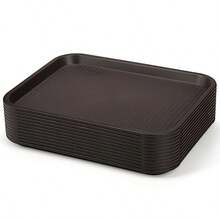 Yarlung - Paquete de 12 bandejas de plástico para comida rápida, 13.7 x 10.5 pulgadas, bandejas rectangulares para cafetería, restaurante, mesa de centro, cocina, fiesta, café - Marrn - Ver 4