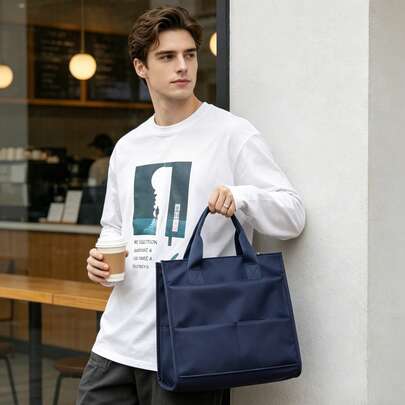 Men's Large Capacity Tote Briefcase, Nylon Multi-Compartment Laptop Bag, Versatile Commuter & Business Travel Tote